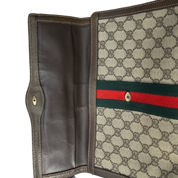 GUCCI GG Clutch Bag Red/Green Sherry Line GG Web PVC Leather Brown Clutch - Picture 7 of 10